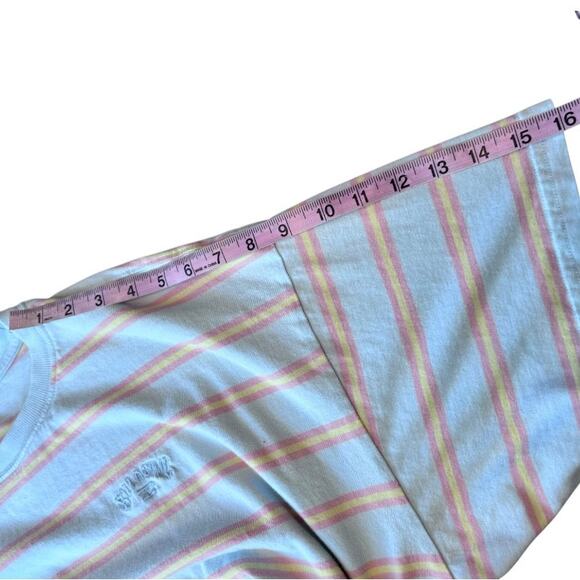 EUC Billabong Feeling Free Cropped Boxy Tee Light Blue Retro Stripes Womens Med - Picture 11 of 13